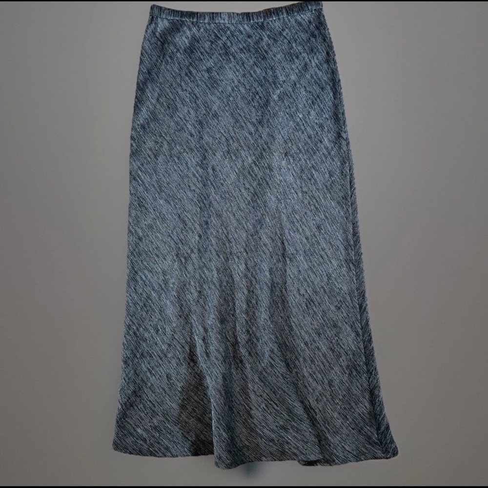 EILEEN FISHER Skirt Womens Small Gray Linen Cotton Textured Pull On Flare Midi